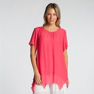 Short Sleeve Round Neck Layered Top with Button Detail